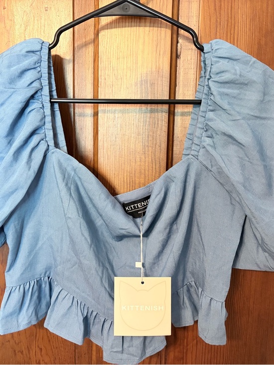 Kittenish Tops - Kittenish Powder Blue Puff-Sleeve Ruffle Crop Top